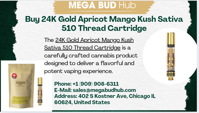 Buy 24K Gold Apricot Mango Kush Sativa 510 Thread Cartridge
